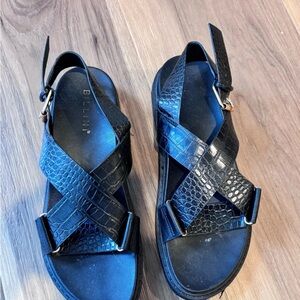 Billini Black Croc-Embossed Cross-Strap Sandals